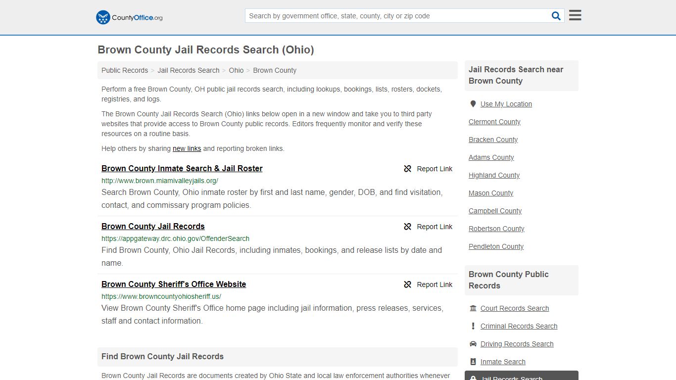 Brown County Jail Records Search (Ohio) - County Office